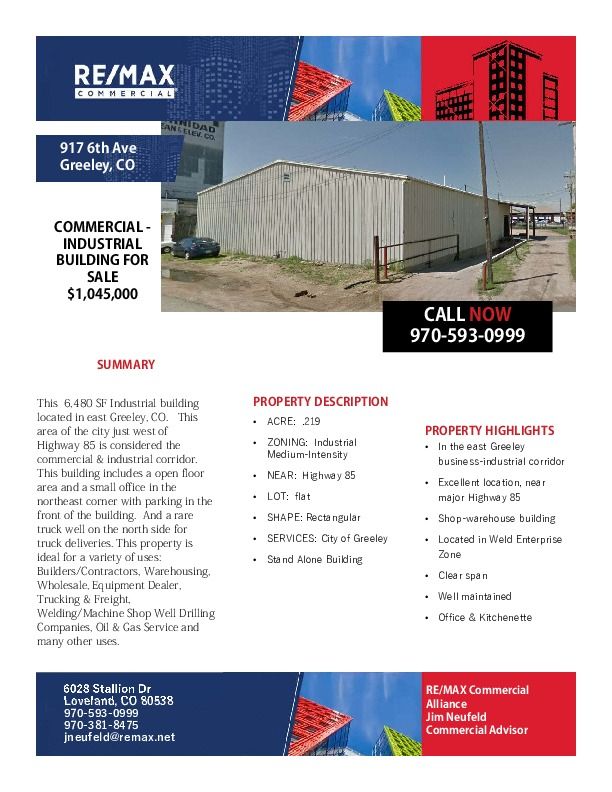 Excellent Lt Industrial Building : 917 6th Ave. , Greeley, CO 80631